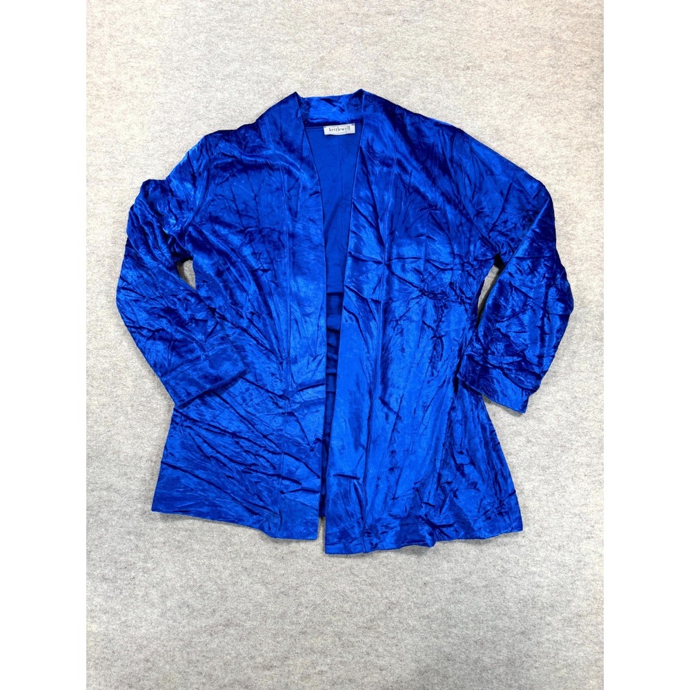 Kettlewell Cardigan Open Front Womens L Blue Shiny Casual Elegant Long Sleeve